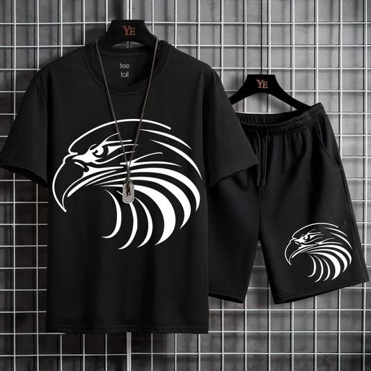 Mens Summer Shorts + T-Shirt Set - SS4 - Black Black