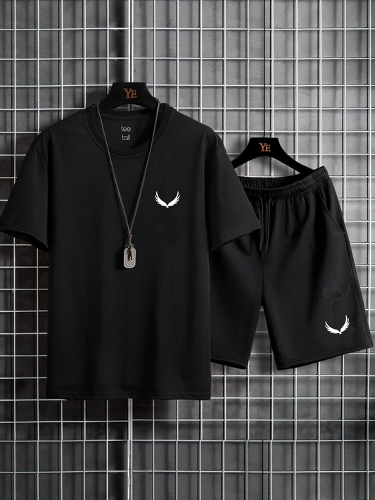 Mens Summer Shorts + T-Shirt Set - SS7 - Black Black