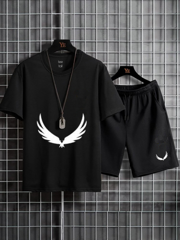 Mens Summer Shorts + T-Shirt Set - SS5 - Black Black