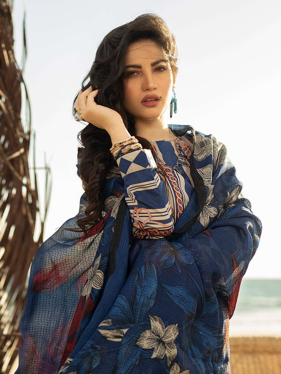 1 & Get 1 Free - Unstitched 3pc Printed Embroidered Lawn Shirt with Chiffon Printed Dupatta Article 307